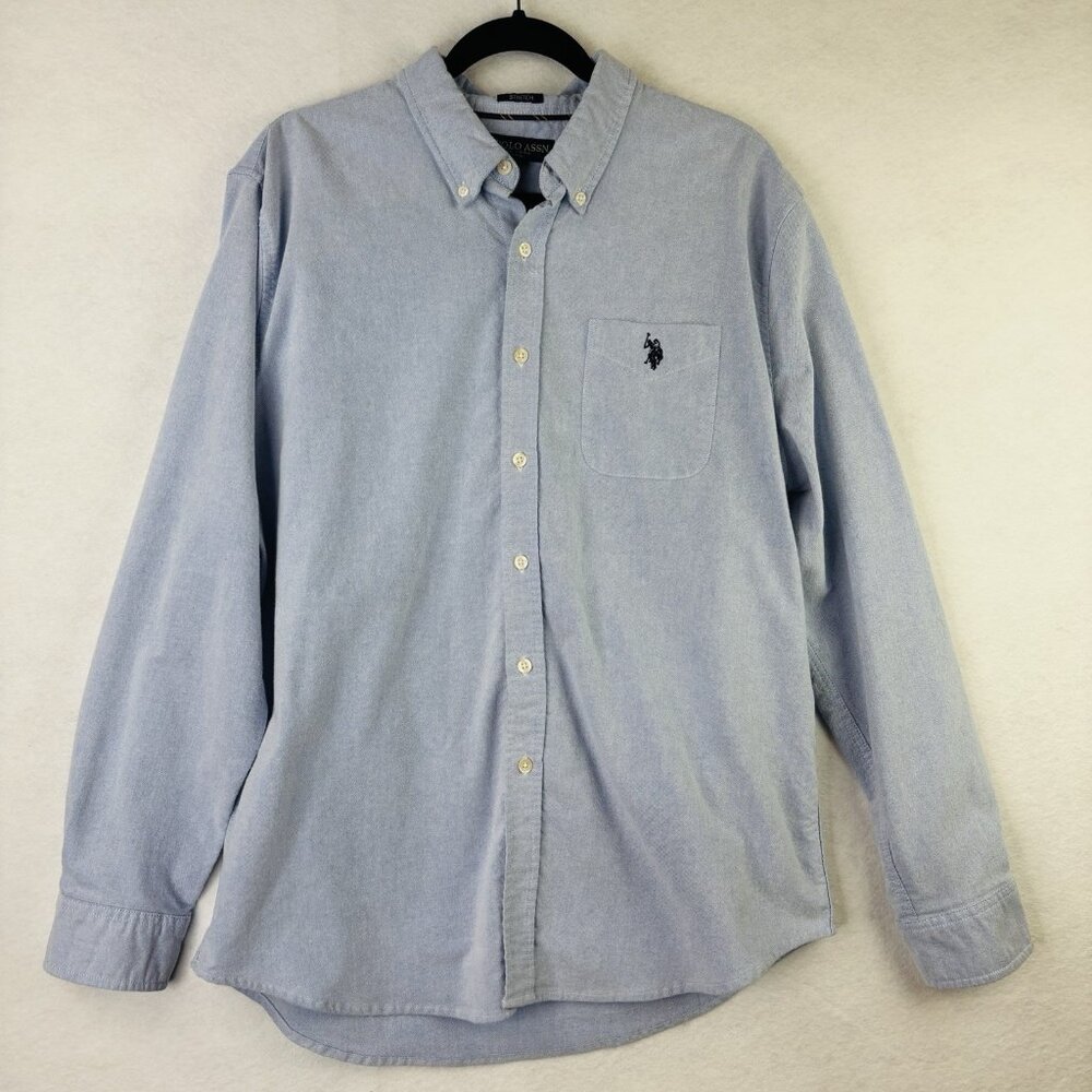 US Polo Assn Mens XL Blue Button-Up Shirt Stretch Long Sleeve Collard